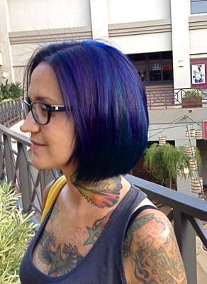 blue,purple & turquoise highlights with keratin complex