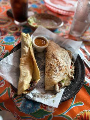 Mushroom Quesadilla and Pulpo Pastor Taco