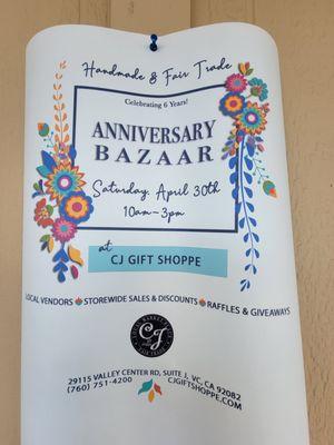 Anniversary Bazaar Saturday April 30, 2022