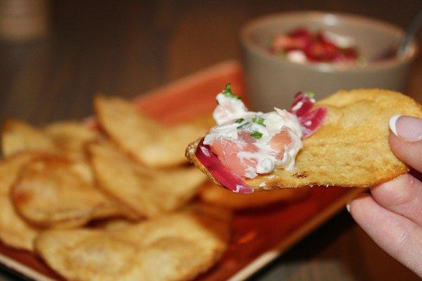 The dip was thick and creamy in texture with generous pieces of trout throughout. The smoked trout paired well with the cream cheese.