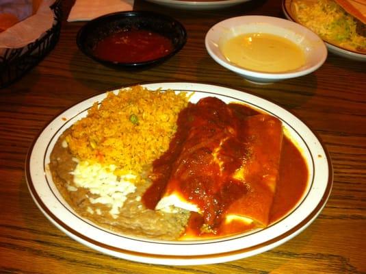 Burrito, Cheese Enchilada, Rice,and Beans. #23 on Menu.