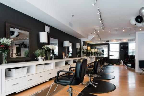 salon has 7 stations, boutique intimate setting with open concept floor