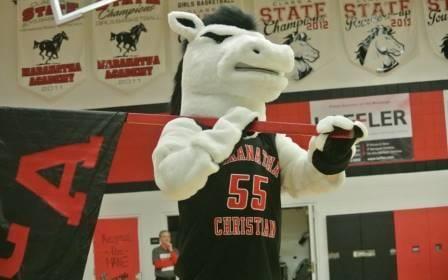 MCA's mascot, Stomper, spreading school spirit.