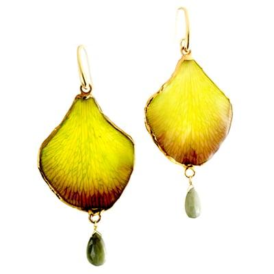 Orchid petal earrings with green jade