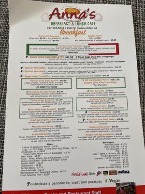 Breakfast menu