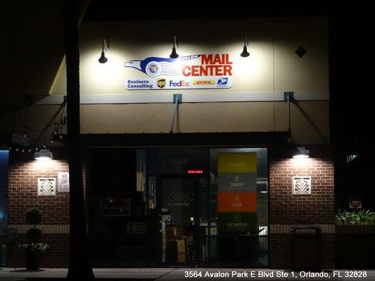 Avalon Park's Mail Center in the night