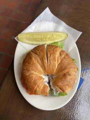 Chicken salad sandwich on a croissant