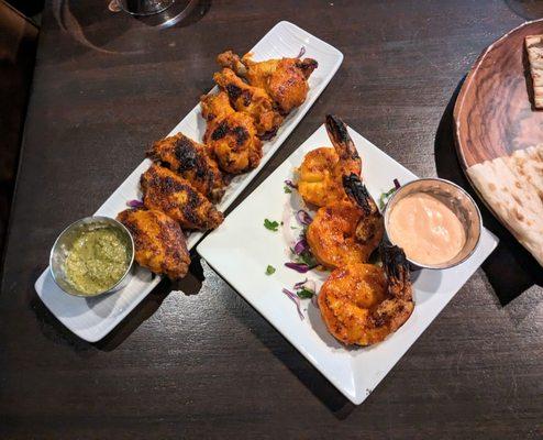 Nara's wings and grilled shrimp.