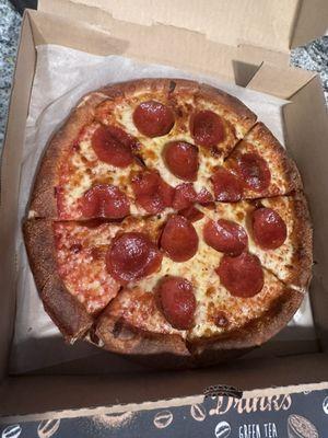 Small cheese and pepperoni well done