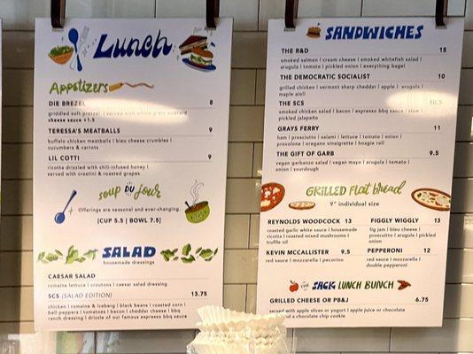 Menu - lunch and sandwiches June 2021