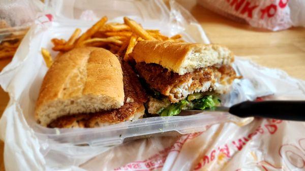 Catfish Po'boy Sammie and fries