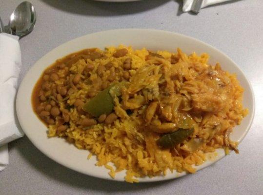 Yellow rice & beans with bacalao