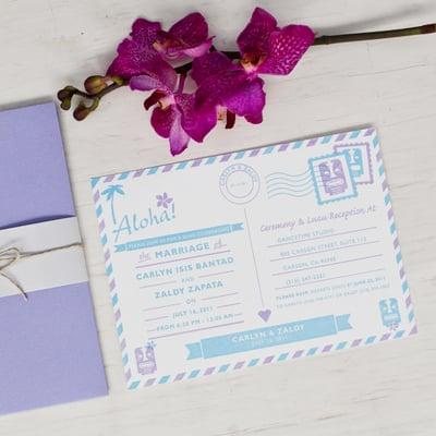 Hawaiian Postcard Letterpress Invitations