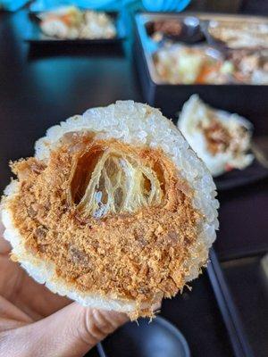 Original rice roll with Chinese donut, pork floss, and pickled veggies