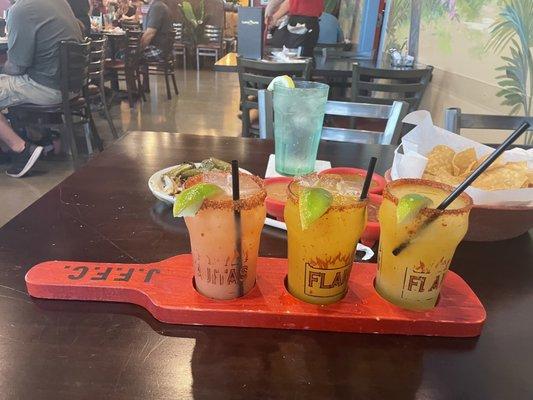 Margarita flight: guava, mango, mango, & passion fruit. Loved them all!