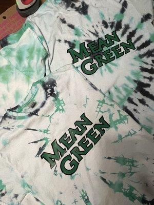 Our completed "Mean Green" shirts