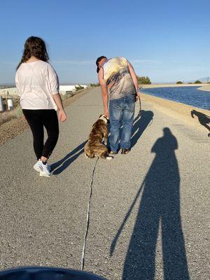 Husband and daughter with Storm at the aqueduct.