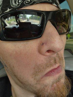 Nose piercing done by Aaron