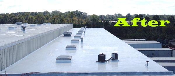 10.000 Sq Ft Commercial Flat roof. Coated with GAF Brand HS SIlicone Coating and now leak Free for 3 years.