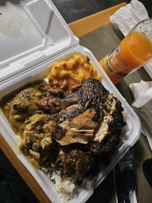 Chicken Sampler, Callaloo Rice, Mac and Cheese