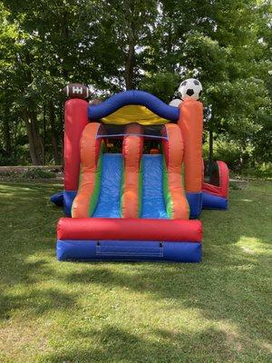 Kids Sports Bounce House and Double Lane Slide Combo