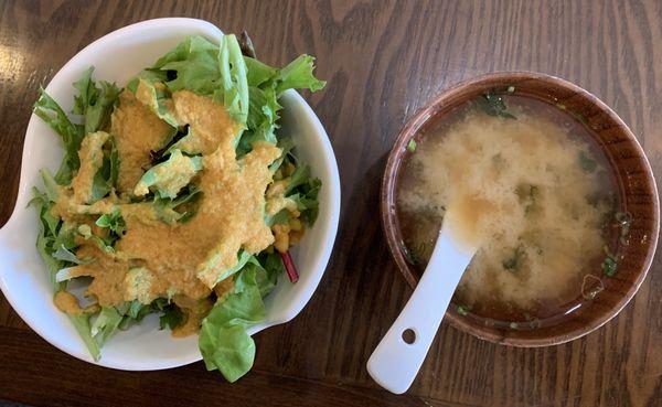 Salad w/ Ginger Sauce & Miso Soup