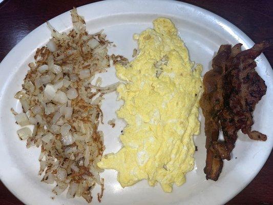 Hashbrowns, eggs, and bacon