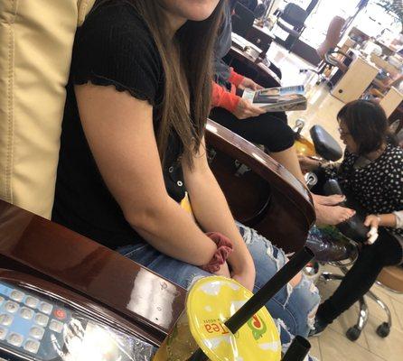 My baby getting a relaxing pedicure before she starts her soccer tournament... she wouldn't let me show her face, lol