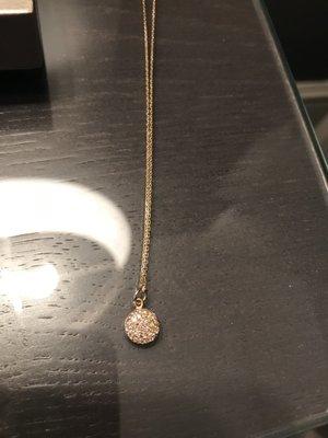 The gorgeous 18K gold and diamond pendant necklace I got at Jewelry on 23rd! Thank you, CeeCee :)