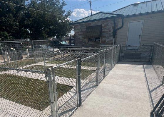 Our individual fenced in exercise yards for our boarding clients.