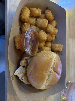 Grilled chicken with hot honey and tater tots