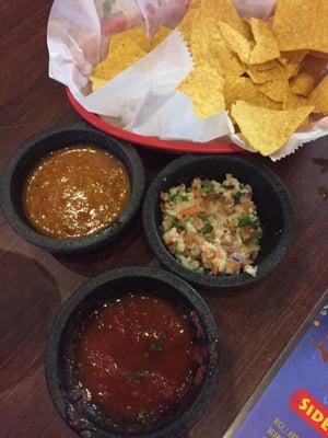 Ceviche, salsa and chips served to your table after you are seated!