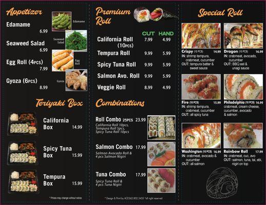 Fresh Sushi Menu