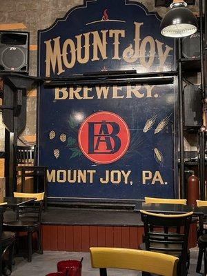 Brewery sign inside the bar