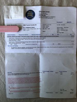 Receipt of my rear brakes.