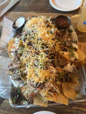 Mile high nachos with pork