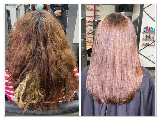 Before organic hair detox (left) / after organic detox (right)