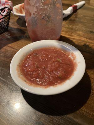 Complimentary salsa and warm chips. The salsa has a good heat level and consistency