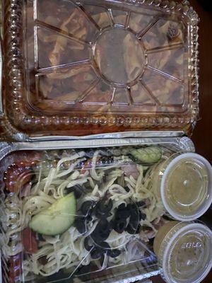 Baked mostaccioli and a chef salad