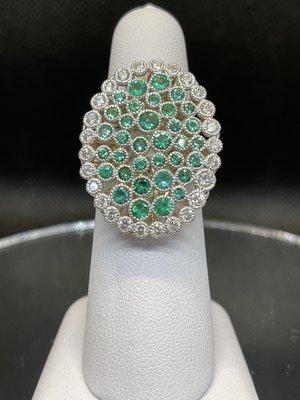 Emerald and diamond ring