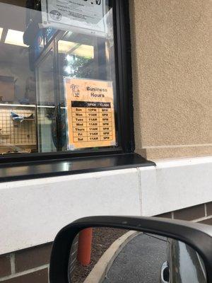 The hours info at the drive thru window