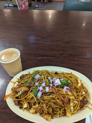 Chicken chow mein and chai