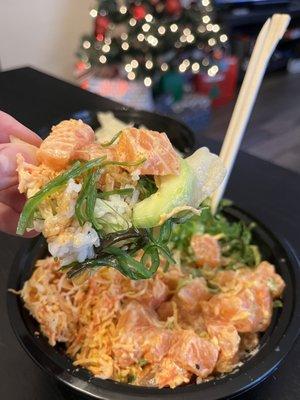 Salmon Poke Bowl & Wonton Chips!