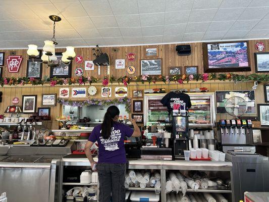 Behind counter