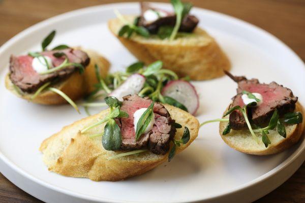 horseradish and tenderloin crostini, one our our many tapas/small plate options