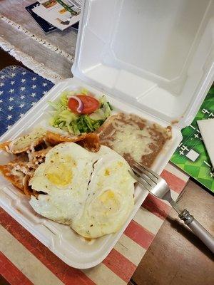 Chilaquiles with over easy eggs.