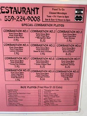 Updated menu pricing as of 07/20/2022