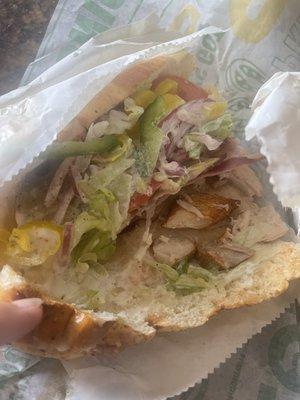 Chicken sub with one one piece of chicken