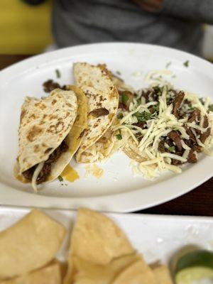 Pork quesadillas, shrimp quesadillas and shrimp taco