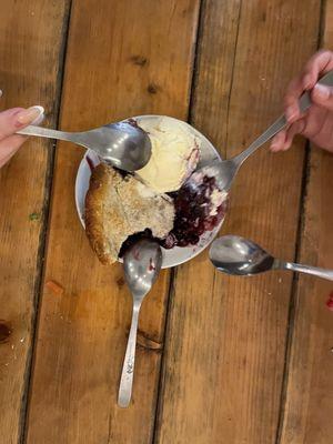 Homemade blueberry pie with ice cream